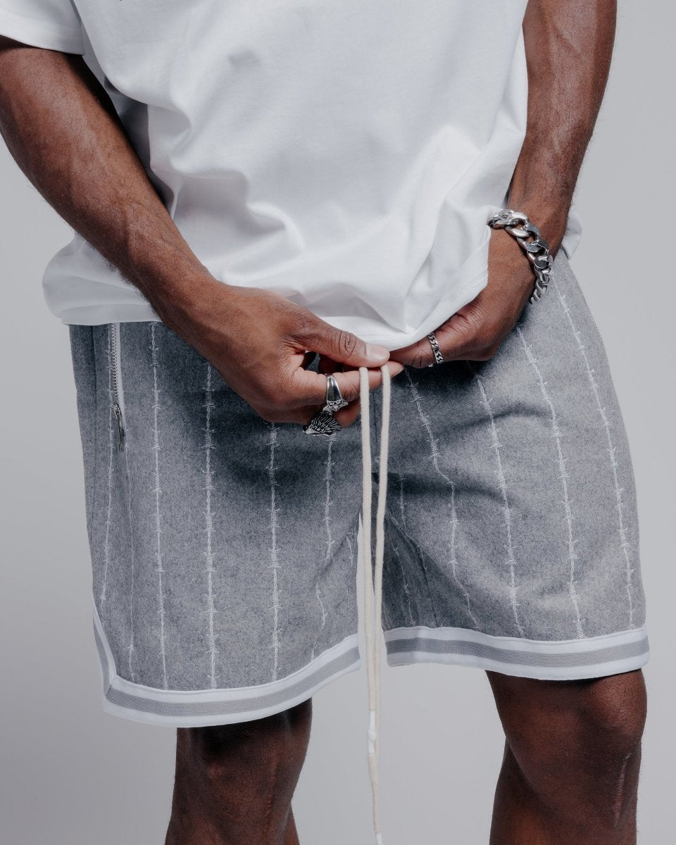 WOOL BARBSTRIPE LUXURY SHORTS (GRAY) - GAME CHANGERS