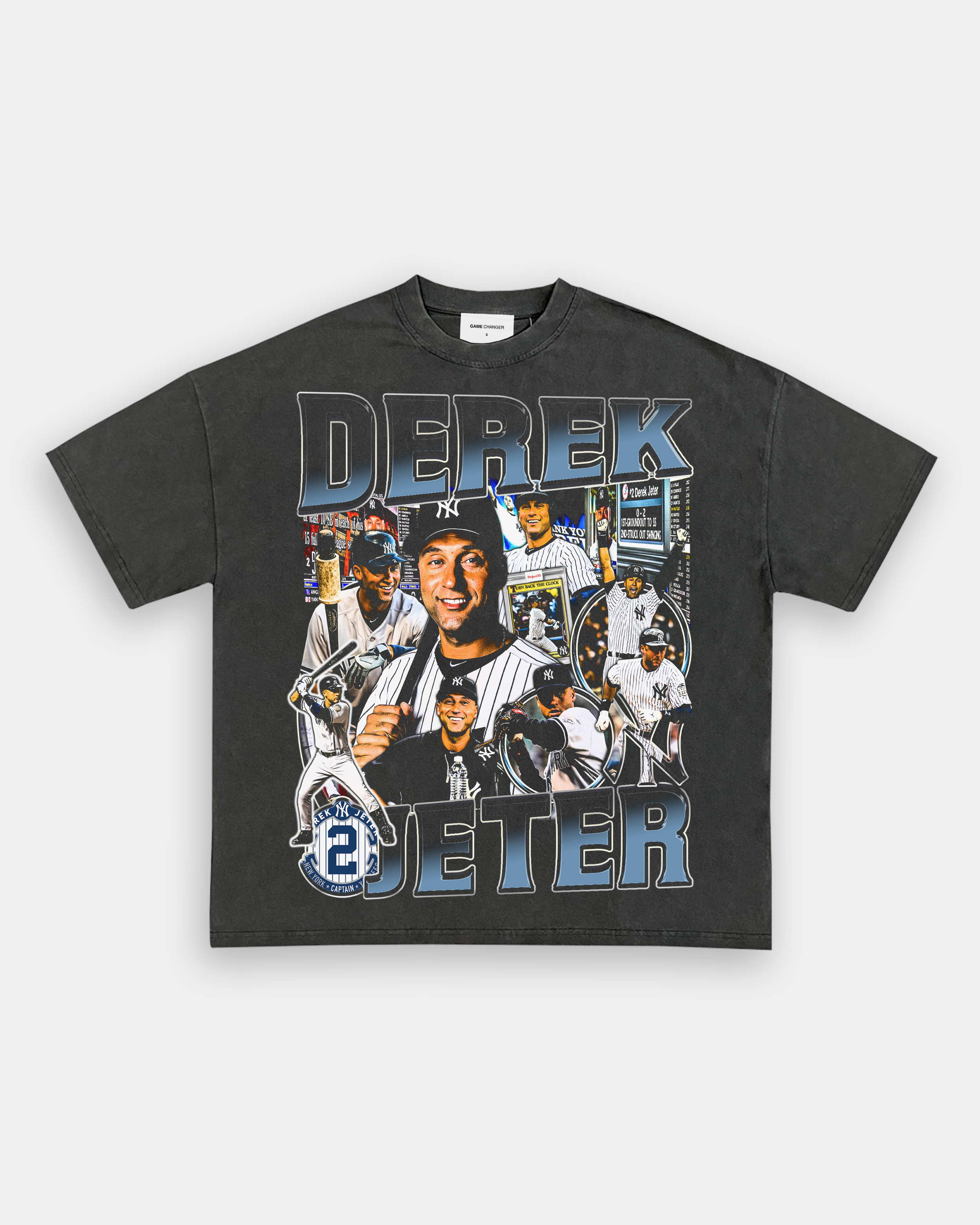 Derek Jeter #2 GRAY GRAPHIC MAJESTIC THREADS TRIBLEND SOFT T-SHIRT - Large,  XL
