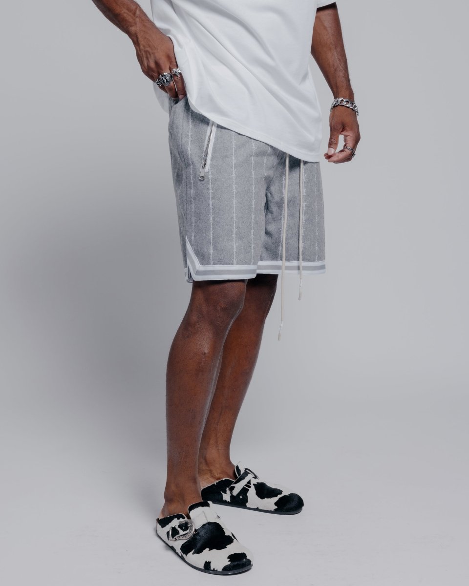 WOOL BARBSTRIPE LUXURY SHORTS (GRAY) - GAME CHANGERS